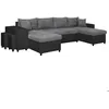 Image de Canapé panoramique OSLO convertible avec coffres poufs à gauche - Simili/Microfibre - Noir/Gris - L311 x P146 x H81cm - LOUNGITUDE