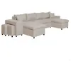 Image de Canapé dangle panoramique OSLO convertible avec coffres et poufs à gauche - Tissu - Beige - L311 x P146 x H81cm - LOUNGITUDE