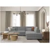 Image de Canapé dangle droit XXL BELAMI 6 places en tissu - Gris clair - L303 x 228 x 86cm - LOUNGITUDE