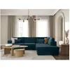 Image de Canapé dangle droit XXL BELAMI 6 places en tissu - Bleu pétrole - L303 x 228 x 86cm - LOUNGITUDE