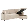 Image de Canapé dangle 3 places convertible et réversible MARIA en velours côtelé fin avec coffre - Écru - L227 x P146 x H81cm - LOUNGITUDE