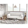 Image de Canapé droit 3 places ELGA scandinave convertible en tissu bouclette - Blanc - L205 x P87 x H85cm - LOUNGITUDE