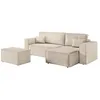 Image de PACK - CLARISSE - Canapé dangle convertible réversible avec pouf en velours côtelé - Beige - L269 x P159 x H89cm - LOUNGITUDE