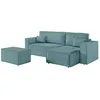 Image de PACK - CLARISSE - Canapé dangle convertible réversible avec pouf en velours côtelé - Bleu clair - L269 x P159 x H89cm - LOUNGITUDE