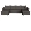 Image de Canapé panoramique 6 places MARIA convertible avec 2 coffres en velours côtelé - Gris foncé - L295 x P146 x H81cm - LOUNGITUDE