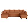 Image de Canapé panoramique 6 places MARIA convertible avec 2 coffres en velours côtelé - Terracotta - L295 x P146 x H81cm - LOUNGITUDE