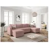 Image de Canapé panoramique 6 places MARIA convertible avec 2 coffres en velours côtelé - Rose - L295 x P146 x H81cm - LOUNGITUDE