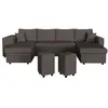 Image de Canapé panoramique OSLO convertible avec 2 coffres 2 poufs à gauche en velours côtelé gris foncé - L311 x P146 x H81cm - LOUNGITUDE