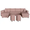 Image de Canapé panoramique OSLO convertible avec 2 coffres 2 poufs à gauche en velours côtelé rose - L311 x P146 x H81cm - LOUNGITUDE