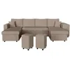 Image de Canapé panoramique OSLO convertible avec 2 coffres 2 poufs à droite en velours côtelé taupe - L311 x P146 x H81cm - LOUNGITUDE