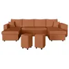 Image de Canapé panoramique OSLO convertible avec 2 coffres 2 poufs à droite en velours côtelé terracotta - L311 x P146 x H81cm - LOUNGITUDE