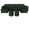 Image de Canapé panoramique OSLO convertible avec 2 coffres 2 poufs à droite en velours côtelé vert foncé - L311 x P146 x H81cm - LOUNGITUDE
