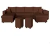 Image de Canapé panoramique OSLO convertible avec 2 coffres 2 poufs à droite en velours côtelé marron - L311 x P146 x H81cm - LOUNGITUDE