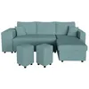 Image de Canapé dangle réversible convertible OSLO avec coffre 2 poufs à gauche en velours côtelé bleu - L241 x P146 x H81cm - LOUNGITUDE