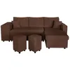 Image de Canapé dangle réversible convertible OSLO avec coffre 2 poufs à gauche en velours côtelé marron - L241 x P146 x H81cm - LOUNGITUDE