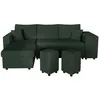 Image de Canapé dangle réversible convertible OSLO avec coffre 2 poufs à droite en velours côtelé vert - L241 x P146 x H81cm - LOUNGITUDE