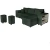 Image de Canapé dangle réversible MADY avec coffre rangement poufs à gauche en velours côtelé vert foncé - L254 x P146 x H81cm - LOUNGITUDE