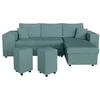 Image de Canapé dangle réversible MADY avec coffre rangement poufs à gauche en velours côtelé bleu clair - L254 x P146 x H81cm - LOUNGITUDE