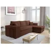 Image de Canapé dangle réversible MADY avec coffre rangement poufs à gauche en velours côtelé - Marron - L254 x P146 x H81cm - LOUNGITUDE