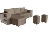 Image de Canapé dangle réversible MADY avec coffre rangement poufs à droite en velours côtelé - Taupe - L254 x P146 x H81cm - LOUNGITUDE