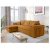 Image de Canapé dangle réversible MADY avec coffre rangement poufs à droite en velours côtelé - Jaune - L254 x P146 x H81cm - LOUNGITUDE