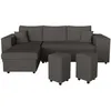 Image de Canapé dangle réversible MADY avec coffre rangement poufs à droite en velours côtelé gris foncé - L254 x P146 x H81cm - LOUNGITUDE