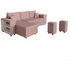 Image de Canapé dangle réversible MADY avec coffre rangement poufs à droite en velours côtelé - Rose - L254 x P146 x H81cm - LOUNGITUDE