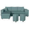 Image de Canapé dangle réversible MADY avec coffre rangement poufs à droite en velours côtelé bleu clair - L254 x P146 x H81cm - LOUNGITUDE