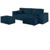 Image de PACK - CLARISSE - Canapé dangle convertible réversible avec pouf en tissu texturé 3D - Bleu foncé - L269 x 159 x 89cm - LOUNGITUDE