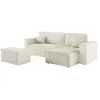 Image de PACK - CLARISSE - Canapé dangle convertible réversible avec pouf en tissu texturé 3D - Beige - L269 x 159 x 89cm - LOUNGITUDE
