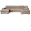Image de Canapé panoramique 6 places PAOLA convertible avec 2 coffres en velours côtelé - Taupe - L320 5 x P188 x H76cm - LOUNGITUDE