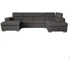 Image de Canapé panoramique 6 places PAOLA convertible avec 2 coffres en velours côtelé - Gris - L320 5 x P188 x H76cm - LOUNGITUDE