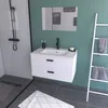 Image de Meuble salle de bain 80 cm suspendu 2 tiroirs Blanc avec vasque et miroir - BOX-IN