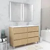 Image de Meuble Salle de Bains 120 cm Chêne Clair 6 Tiroirs Vasque Miroirs 60x80 à Leds intégrées - XENOS