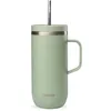 Image de Qwetch Cold Cup 600 ml - Gourde isotherme inox Vert Tilleul paille intégrée 24h glacé
