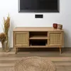 Image de Meuble TV 2 portes 115x39x565 cm en bois et cannage naturel - HURY