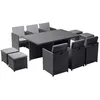 Image de MONACO 10 - Salon de jardin encastrable 10 places fauteuils et poufs en résine tressée noir et gris