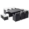 Image de MONACO 10 - Salon de jardin encastrable 10 places fauteuils et poufs en résine tressée noir et blanc