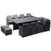 Image de MONACO 12 - Salon de jardin encastrable 12 places fauteuils et poufs en résine tressée noir et gris