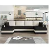 Image de Valos - canapé panoramique en U - 7 places - convertible avec coffre - en velours - Noir / Blanc
