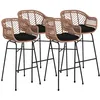Image de Rosano - lot de 4 tabourets - effet rotin - couleur bois et noir - Noir / Bois