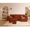 Image de Topaze - canapé dangle réversible 4 places - convertible avec coffre tablette et poufs - en velours côtelé - Terracotta