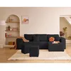 Image de Topaze - canapé dangle réversible 4 places - convertible avec coffre tablette et poufs - en velours côtelé - Noir