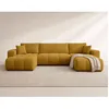 Image de Nicole - Canapé panoramique en U 7 places convertible avec coffre en tissu - Jaune