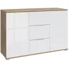 Image de Buffet 2 portes 3 tiroirs Petits-meubles - Selma - 135 x 41 x 86cm - Blanc et bois