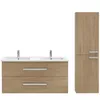 Image de Meuble double vasque 120 cm JACOB DELAFON Ola up + colonne de salle de bain chêne