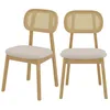 Image de Lot de 2 chaises en bois clair tissu beige et rotin synthétique - Maria - Rendez-Vous Déco