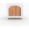 Image de Table de chevet en plâtre blanc cassé et bois dacacia - Fira - Maison Pavane