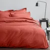 Image de Parure de lit 3 pièces - Housse de couette 220x240 Satin de Coton Sienne - Rouge - Naturelle