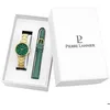 Image de Coffret Femme - CHOUQUETTE - Cadran Vert Émeraude - Bracelet Cuir Vert - Bracelet Acier Doré